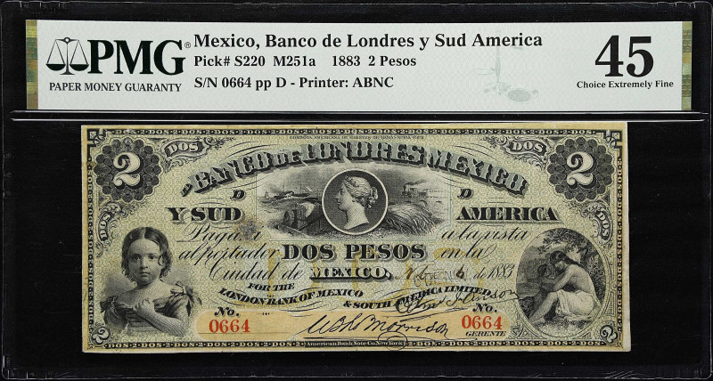 MEXICO. Banco de Londres y Sud America. 2 Pesos, 1883. P-S220. M251a. PMG Choice...