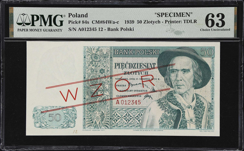 POLAND. Bank Polski. 50 Zlotych, 1939. P-84s. CM#84Wa-c. Specimen. PMG Choice Un...