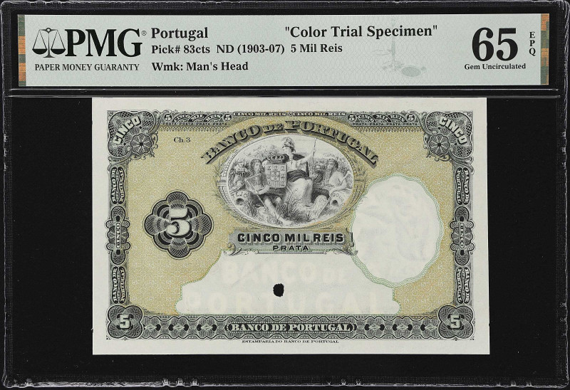 PORTUGAL. Banco de Portugal. 5 Mil Reis, ND (1903-07). P-83cts. Color Trial Spec...