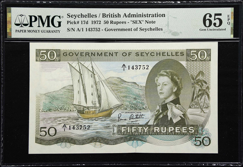 SEYCHELLES. Government of Seychelles. 50 Rupees, 1972. P-17d. PMG Gem Uncirculat...