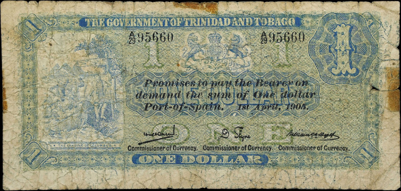 TRINIDAD & TOBAGO. Government of Trinidad & Tobago. 1 Dollar, 1905. P-1b. Very G...