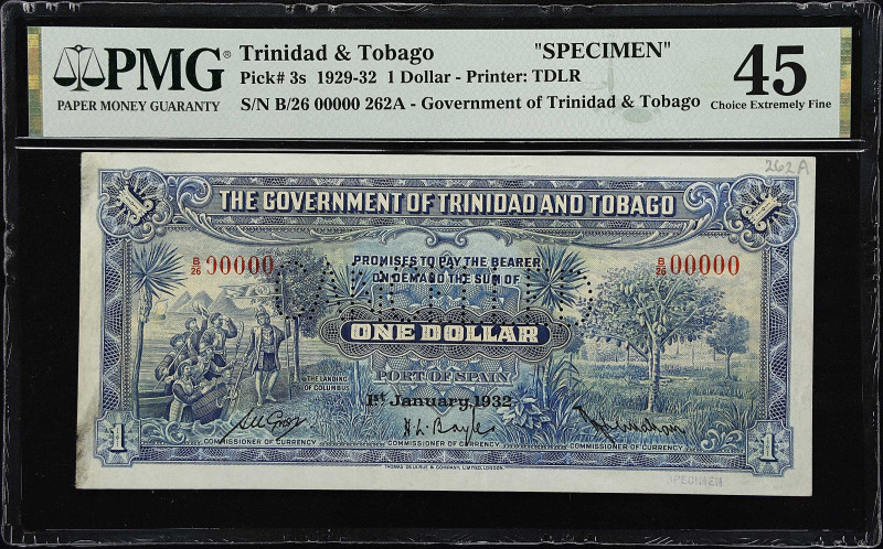 TRINIDAD & TOBAGO. Government of Trinidad and Tobago. 1 Dollar, 1932. P-3s. Spec...