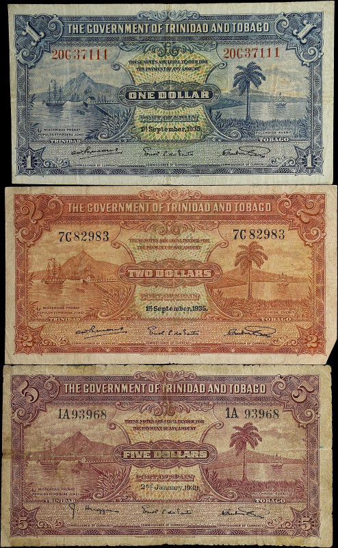 TRINIDAD & TOBAGO. Lot of (3). Government of Trinidad & Tobago. 1, 2 & 5 Dollars...