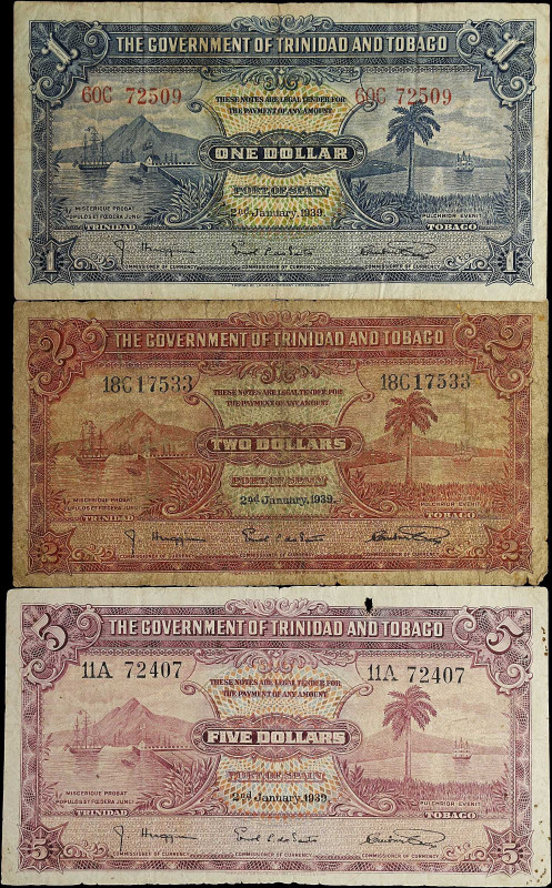 TRINIDAD & TOBAGO. Lot of (3). Government of Trinidad & Tobago. 1, 2 & 5 Dollars...