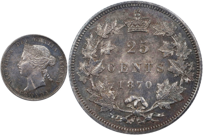 CANADA. 25 Cents, 1870. London Mint. Victoria. ICCS MS-64.
KM-5. This beautiful...