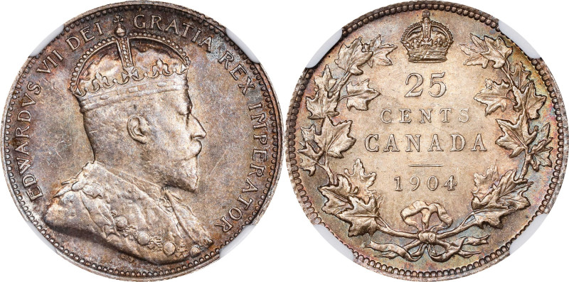 CANADA. 25 Cents, 1904. London Mint. Edward VII. NGC MS-62.
KM-11. The most dif...