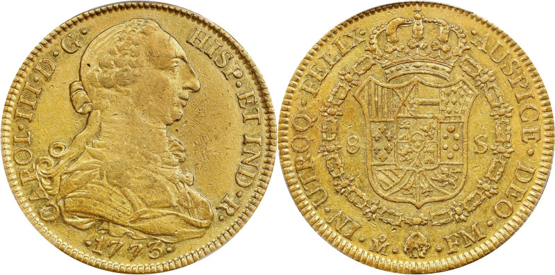 MEXICO. 8 Escudos, 1773-Mo FM. Mexico City Mint. Charles III. PCGS AU-50.
Fr-33...