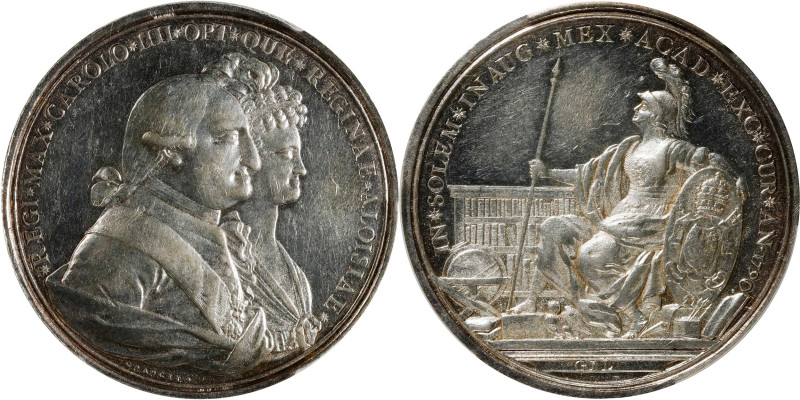 MEXICO. Charles IV & Maria Luisa Silver Proclamation Medal, 1790. Mexico City Mi...