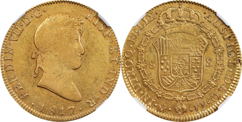 MEXICO. 8 Escudos, 1817-Mo JJ. Mexico City Mint. Ferdinand VII. NGC AU-53.
Fr-5...