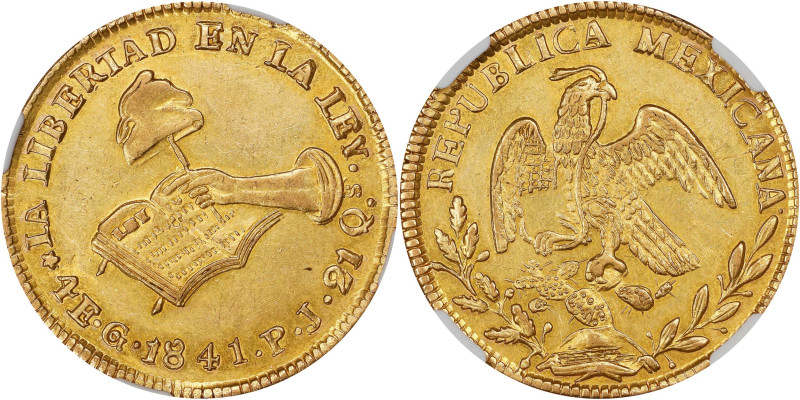 MEXICO. 4 Escudos, 1841-Go PJ. Guanajuato Mint. NGC AU-58.
Fr-83; KM-381.4. An ...