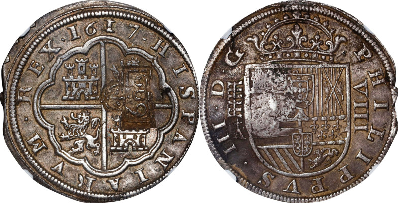 BRAZIL. Brazil - Spain. 600 Reis, ND (1663). Afonso VI. NGC AU-55; Countermark: ...