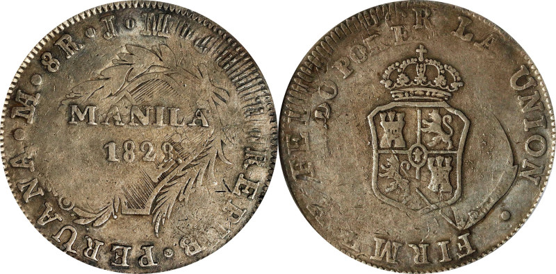 PHILIPPINES. Philippines - Peru. 8 Reales, 1828. Manila Mint. Ferdinand VII. PCG...