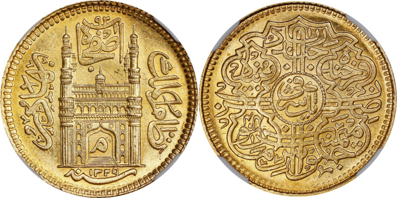 INDIA. Hyderabad. Ashrafi, AH 1329 Year 44 (1911). Hyderabad Mint. Mir Mahbub Al...