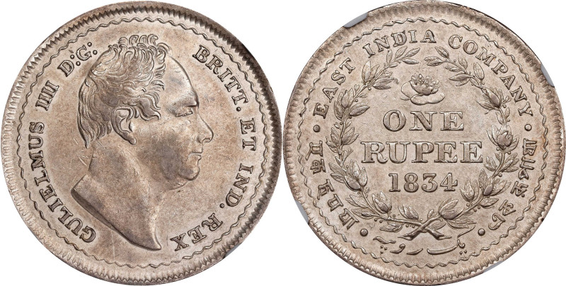 INDIA. British East India Company. Silver Rupee Pattern, 1834. Calcutta Mint. Wi...