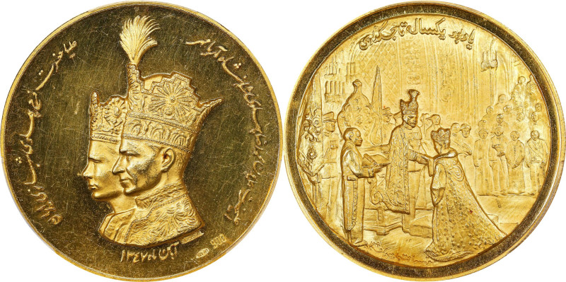 IRAN. Coronation of Reza Pahlavi Gold Medal, SH 1347 (1968). PCGS PROOF-62 Deep ...