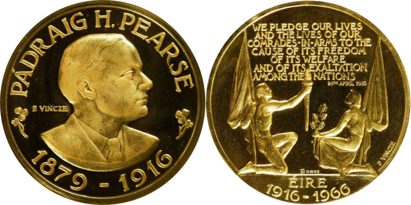 IRELAND. Padraig Pearse/50th Anniversary of the Easter Rising Gold Medal, 1966. ...