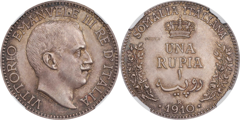 ITALIAN SOMALILAND. Silver Rupia Prova (Pattern), 1910-R. Rome Mint. Vittorio Em...