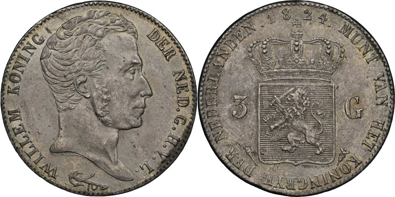 NETHERLANDS. 3 Gulden, 1824. Utrecht Mint. William I. NGC MS-61.
Dav-233; KM-49...