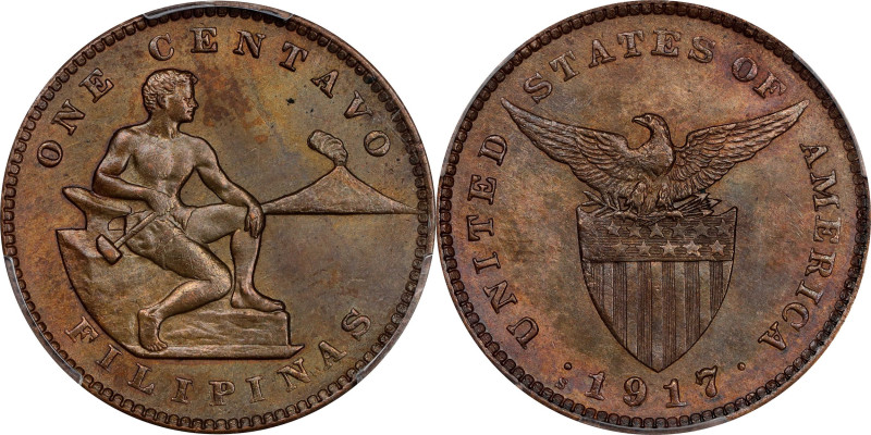 PHILIPPINES. Centavo, 1917/8-S. PCGS MS-64 Brown.
Allen-2.15c. A RARE overdate ...