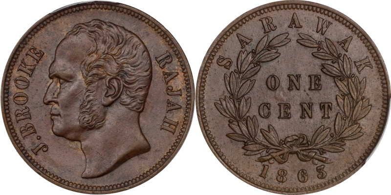 SARAWAK. Cent, 1863. Birmingham (Heaton) Mint. James Brooke. PCGS MS-62 Brown.
...