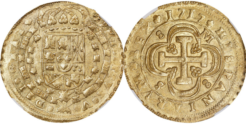 SPAIN. 8 Escudos, 1717-S M. Seville Mint. Philip V. NGC MS-63.
Fr-247; KM-260; ...