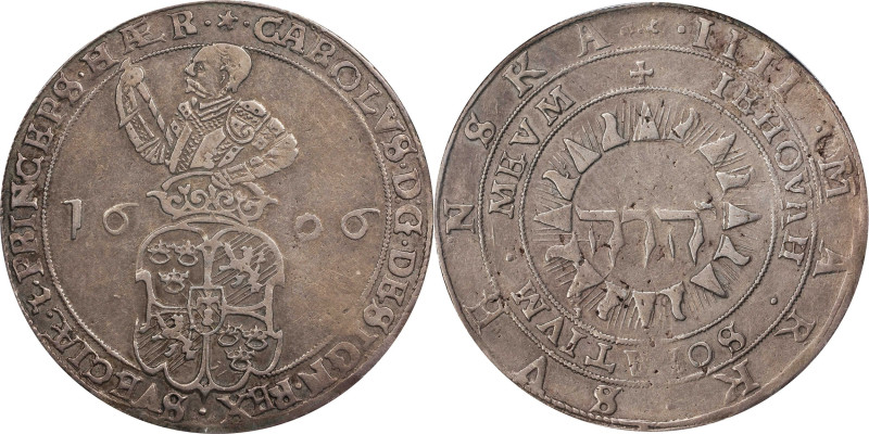 SWEDEN. 4 Mark, 1606. Stockholm Mint. Carl IX. PCGS VF-35.
KM-15.1. A quite elu...