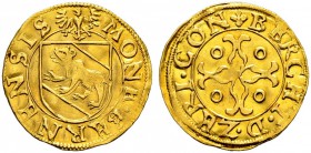 SPEZIALSAMMLUNG BERN 
 Fünfer o. J. (um 1529-1550). Goldabschlag im halben Goldguldengewicht.
 Av. Kleiner nach links blickender Adler über dem Bern...