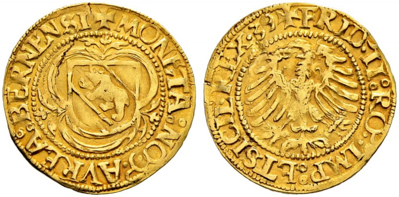 SPEZIALSAMMLUNG BERN 
 Goldgulden 1539.
 Av. Berner Wappenschild in einem mehr...