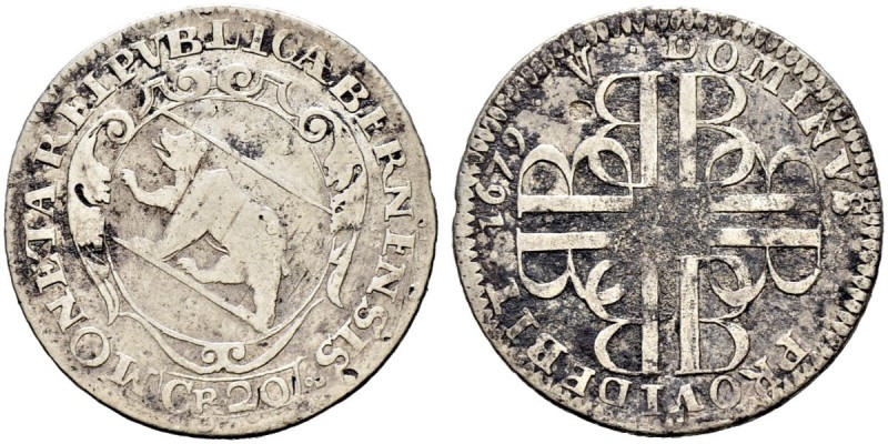 SPEZIALSAMMLUNG BERN 
 20 Kreuzer 1679.
 Av. Ovales Berner Wappen in verzierte...