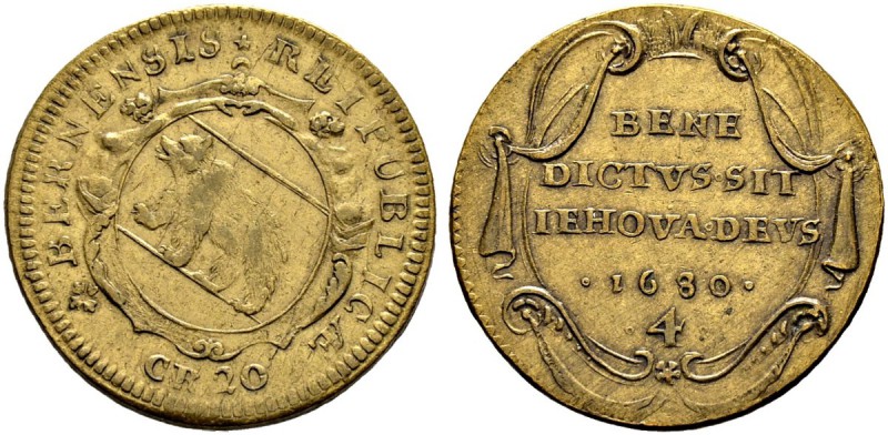 SPEZIALSAMMLUNG BERN 
 Bronzejeton 1680.
 Av. Ovales Wappen in einer verzierte...