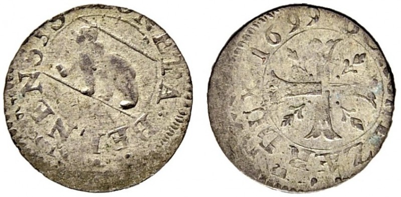 SPEZIALSAMMLUNG BERN 
 Vierer 1699. 
 Fehlprägung: beide Seiten doppelt und le...
