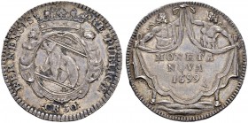 SPEZIALSAMMLUNG BERN 
 Schulpfennig zu 30 Kreuzer 1699.
 Av. Gekröntes von zwei weiblichen Allegorien flankiertes Wappen über der Wertzahl.
 Rv. Vo...
