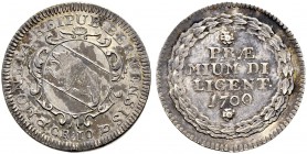 SPEZIALSAMMLUNG BERN 
 Schulpfennig zu 10 Kreuzer 1700.
 Av. Ovales Wappen auf verzierter Kartusche, unten Wertzahl (von einem unedierten 10-Kreuzer...