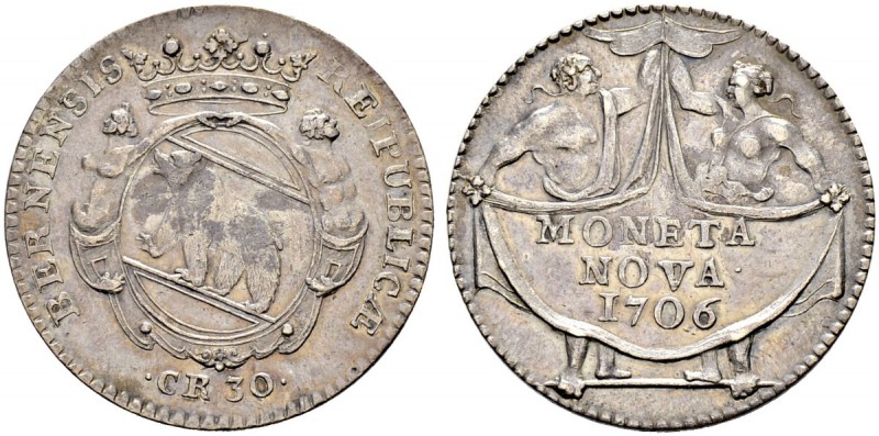 SPEZIALSAMMLUNG BERN 
 Schulpfennig zu 30 Kreuzer 1706.
 Av. Gekröntes von zwe...