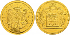 SPEZIALSAMMLUNG BERN 
 5 Dukaten o. J. (um 1710).
 Av. Gekröntes Berner Wappen zwischen einem aufrechten Bären und Löwen. Darunter die Stempel­schne...