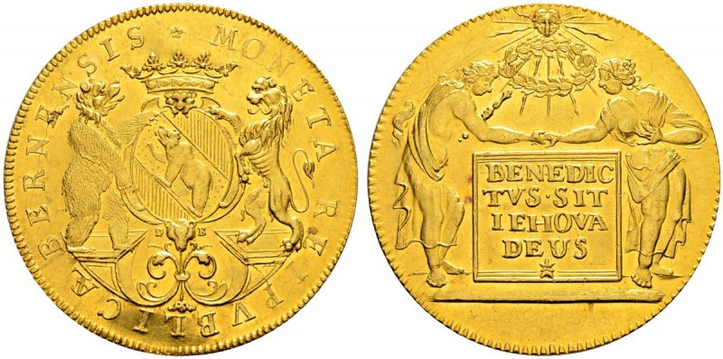 SPEZIALSAMMLUNG BERN 
 4 Dukaten o. J. (um 1710).
 Av. Gekröntes Berner Wappen...