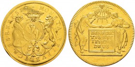 SPEZIALSAMMLUNG BERN 
 4 Dukaten o. J. (um 1710).
 Av. Gekröntes Berner Wappen zwischen einem aufrechten Bären und Löwen. Darunter die Stempelschnei...