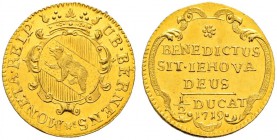 SPEZIALSAMMLUNG BERN 
 Halbdukat 1719.
 Av. Gekröntes, ovales Wappen auf verzierter Kartusche. &quot;MONETA. REIP UB. BERNENS*&quot;.
 Rv. &quot;MO...