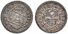 SPEZIALSAMMLUNG BERN 
 Vierer 1731. Silberabschlag.
 Av. Geschweiftes Wappen.
 Rv. Blattkreuz in Kartusche. Unten die Jahreszahl.
 0.73 g. D.T. 53...