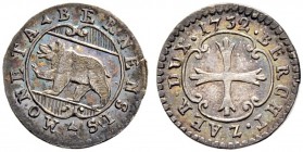 SPEZIALSAMMLUNG BERN 
 Vierer 1732. Silberabschlag.
 Av. Geschweiftes Wappen.
 Rv. Blattkreuz in Kartusche. Oben die Jahreszahl.
 0.55 g. D.T. 532...