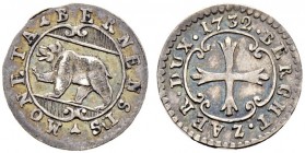 SPEZIALSAMMLUNG BERN 
 Vierer 1732. Silberabschlag.
 Av. Geschweiftes Wappen.
 Rv. Blattkreuz in Kartusche. Oben die Jahreszahl.
 0.51 g. D.T. 532...