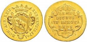 SPEZIALSAMMLUNG BERN 
 Dukat 1741.
 Av. Gekröntes Berner Wappen auf Kartusche. In der Umschrift die Jahreszahl.
 Rv. Inschrift in vier Zeilen mit d...