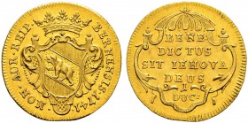 SPEZIALSAMMLUNG BERN 
 Dukat 1741.
 Av. Gekröntes Berner Wappen auf Kartusche. In der Umschrift die Jahreszahl.
 Rv. Inschrift in vier Zeilen mit d...
