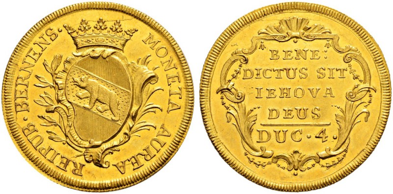 SPEZIALSAMMLUNG BERN 
 4 Dukaten o. J. (um 1750).
 Av. Gekröntes, geschwungene...