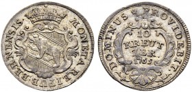SPEZIALSAMMLUNG BERN 
 10 Kreuzer 1755. Probe.
 Av. Reich verziertes und gekröntes Berner Wappen. &quot;MONETA REIPUB. BERNENSIS.&quot;.
 Rv. Gebog...