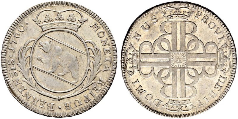 SPEZIALSAMMLUNG BERN 
 Vierteltaler (10 Batzen) 1760.
 Av. Gekröntes Wappen in...
