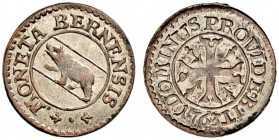 SPEZIALSAMMLUNG BERN 
 Vierer 1763.
 Av. Rundes Berner Wappen.
 Rv. Ankerkreuz mit Verzierungen in den Winkeln.
 0.57 g. Lohner - (fehlt). D.T. 53...
