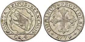SPEZIALSAMMLUNG BERN 
 Batzen 1770.
 Av. Geschweiftes Wappen, im Abschnitt Wertangabe.
 Rv. Batzenkreuz.
 2.25 g. Lohner 1125-1130. D.T. 524e. HMZ...