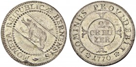 SPEZIALSAMMLUNG BERN 
 Halbbatzen 1770.
 Av. Rundes Wappen im Perlkreis.
 Rv. Wertangabe &quot;2 CREÜ ZER&quot; in einem Kreis auf einem Ankerkreuz...