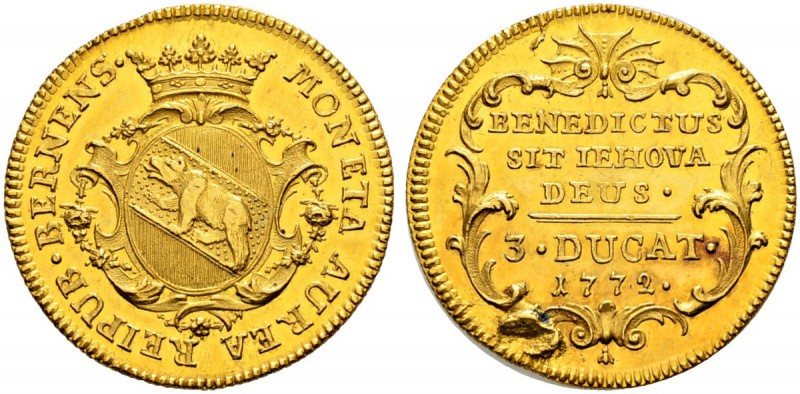 SPEZIALSAMMLUNG BERN 
 3 Dukaten 1772.
 Av. Gekröntes Berner Wappen auf einer ...